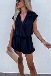 Ärmelloser, tiefer V-Ausschnitt, hoher Taille, lockerer, lässiger Strampler